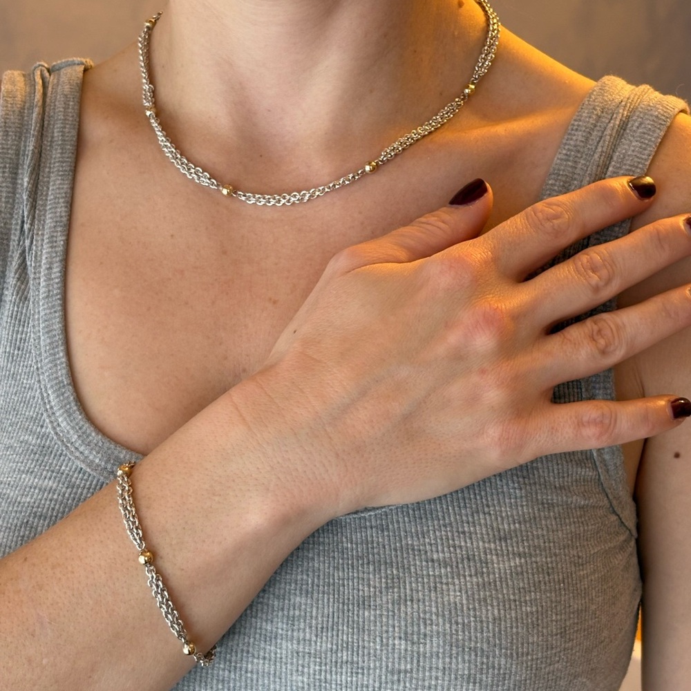 Sterling Silver & 14K Gold Bead Necklace and Bracelet Set – Scherer’s Jewelers